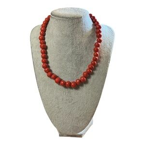 Vintage Natural Red Sponge Coral Bead Necklace 16” Organic Gemstone